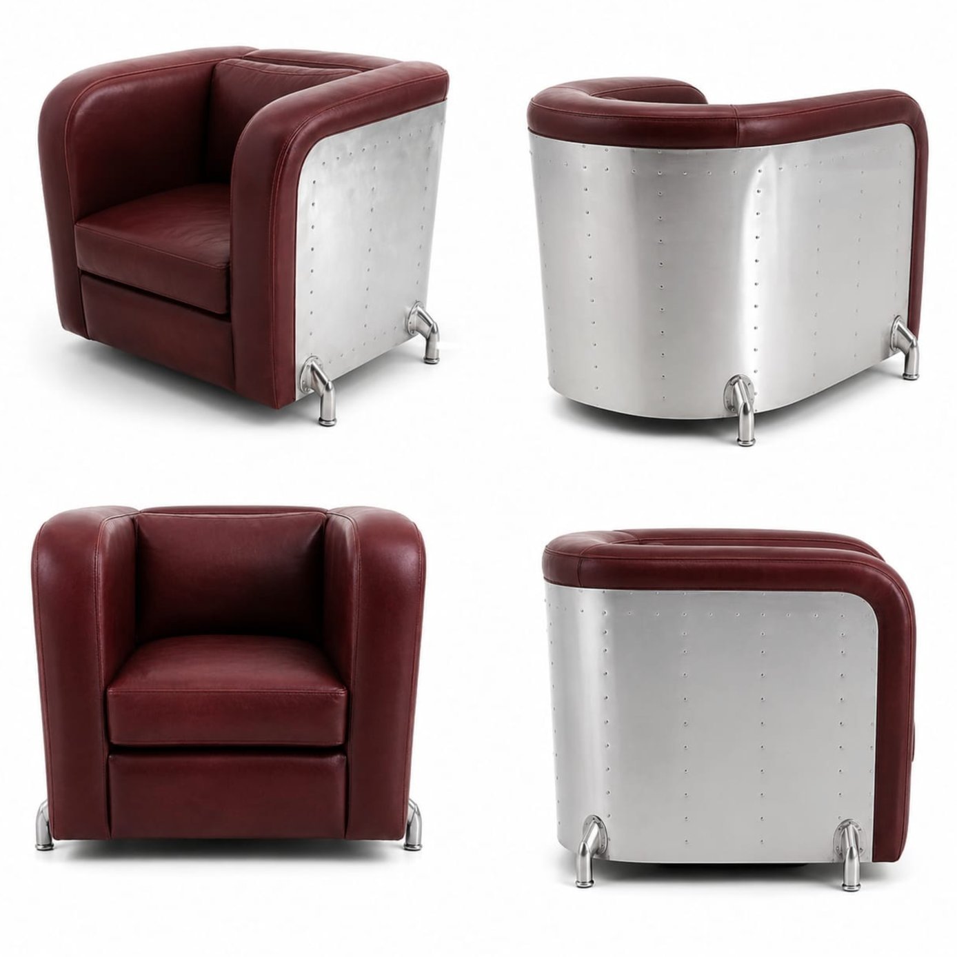 Silla club aluminio cuero rojo — Sander Design